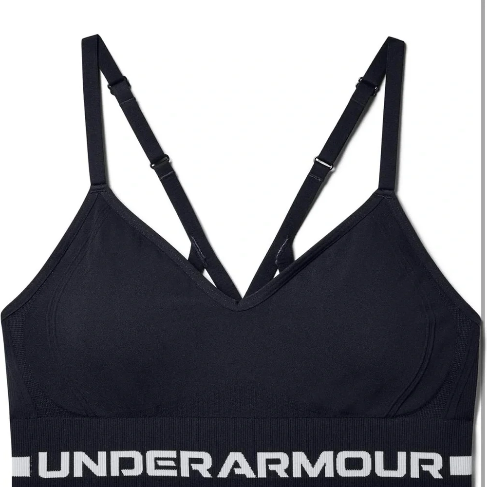 Under Armour Women's Black Sports Bra with white detailing - Picture 5 of 6